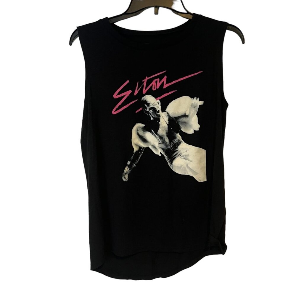 Elton John Womens Tank Top Size Medium Black Shirtless Elton Hi Low